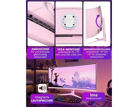 AROZZI TFT Nova 34" VA 165Hz curved pink