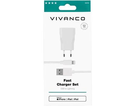 Vivanco 2.4A MFI USB Ladegerät + Kabel ws. TCVVLIGHTN24AWL
