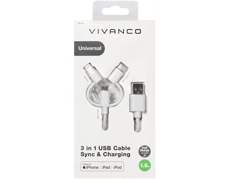 Vivanco 3in1 Micro USB Kabel (1m) ws. DCVV3IN1USB10W