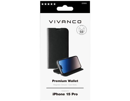 Vivanco iPhone 15 Pro Premium Wallet schwarz PWVVIPH15PBK